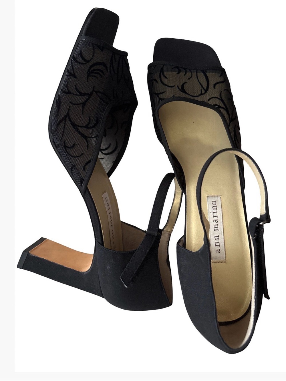 Ann Marino Black Mesh Slingback Block Heels